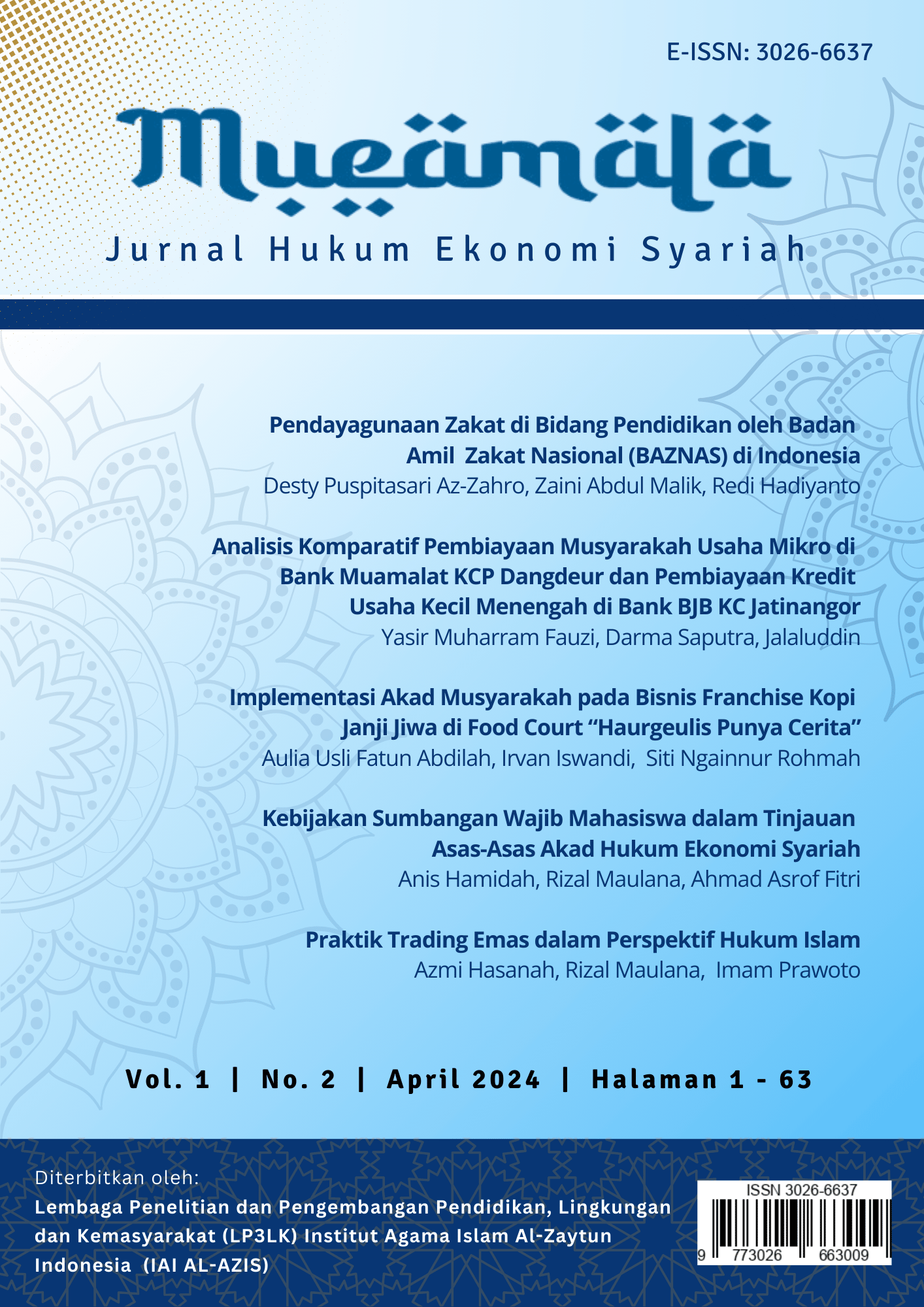 jurnal muamalah hukum ekonomi syariah iai al azis al zaytun editor lindung isma wangi