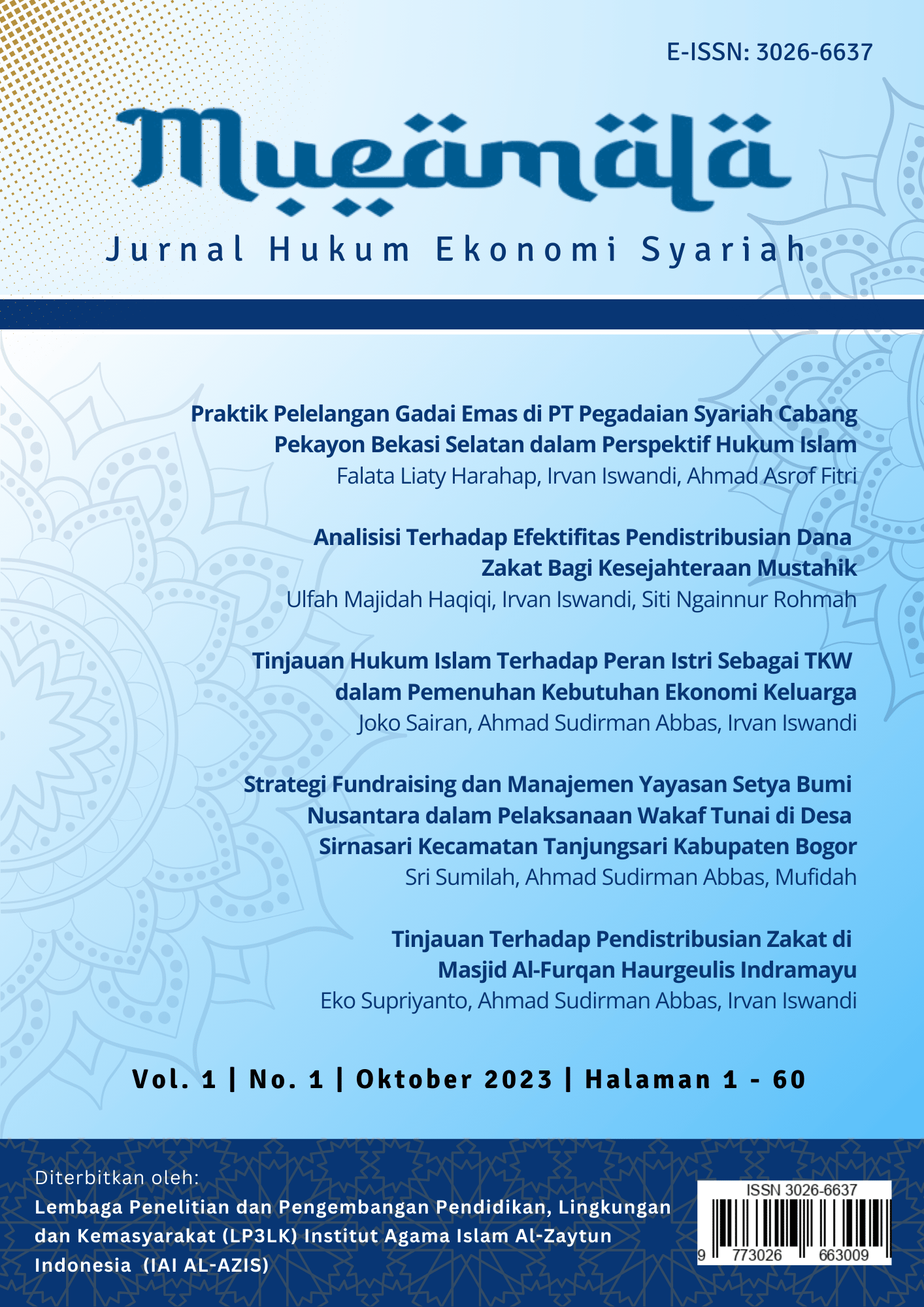 jurnal muamalah hukum ekonomi syariah iai al azis al zaytun editor lindung isma wangi