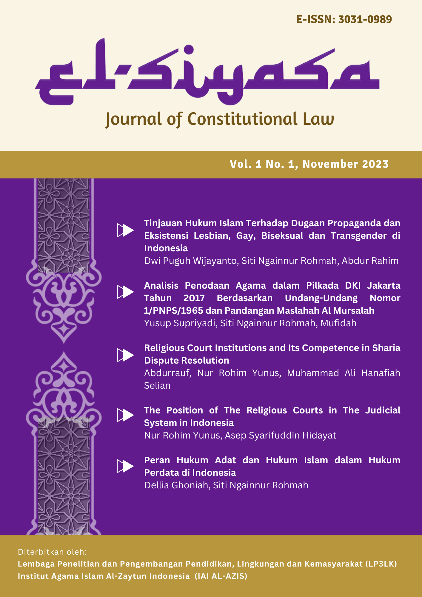 El-Siyasa: Journal of Constitutional Law cover jurnal hukum tatanegara
